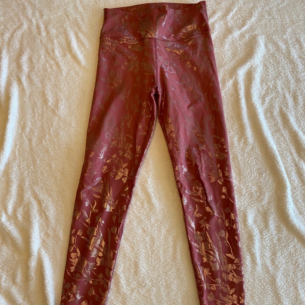 Fabletics Salmon and Gold Foil Floral Leggings